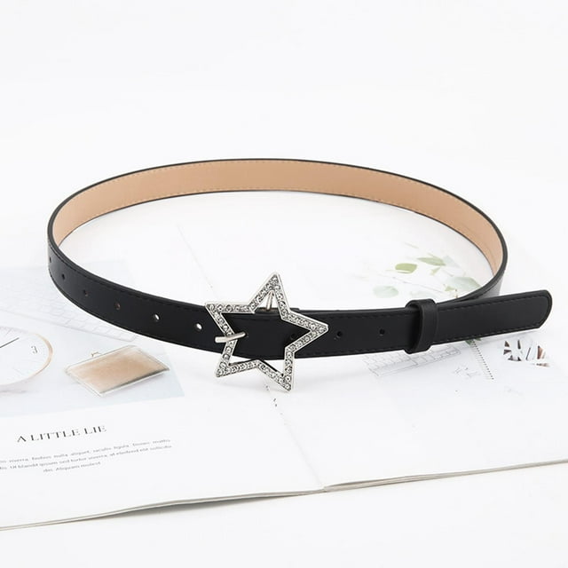 Cinturón de cuero PU para mujer, cinturón ajustable con diamantes de imitación de estrella, cinturón decorativo para cintura, cinturones de 103cm para negro Salvador cinturón de diamantes de imitación