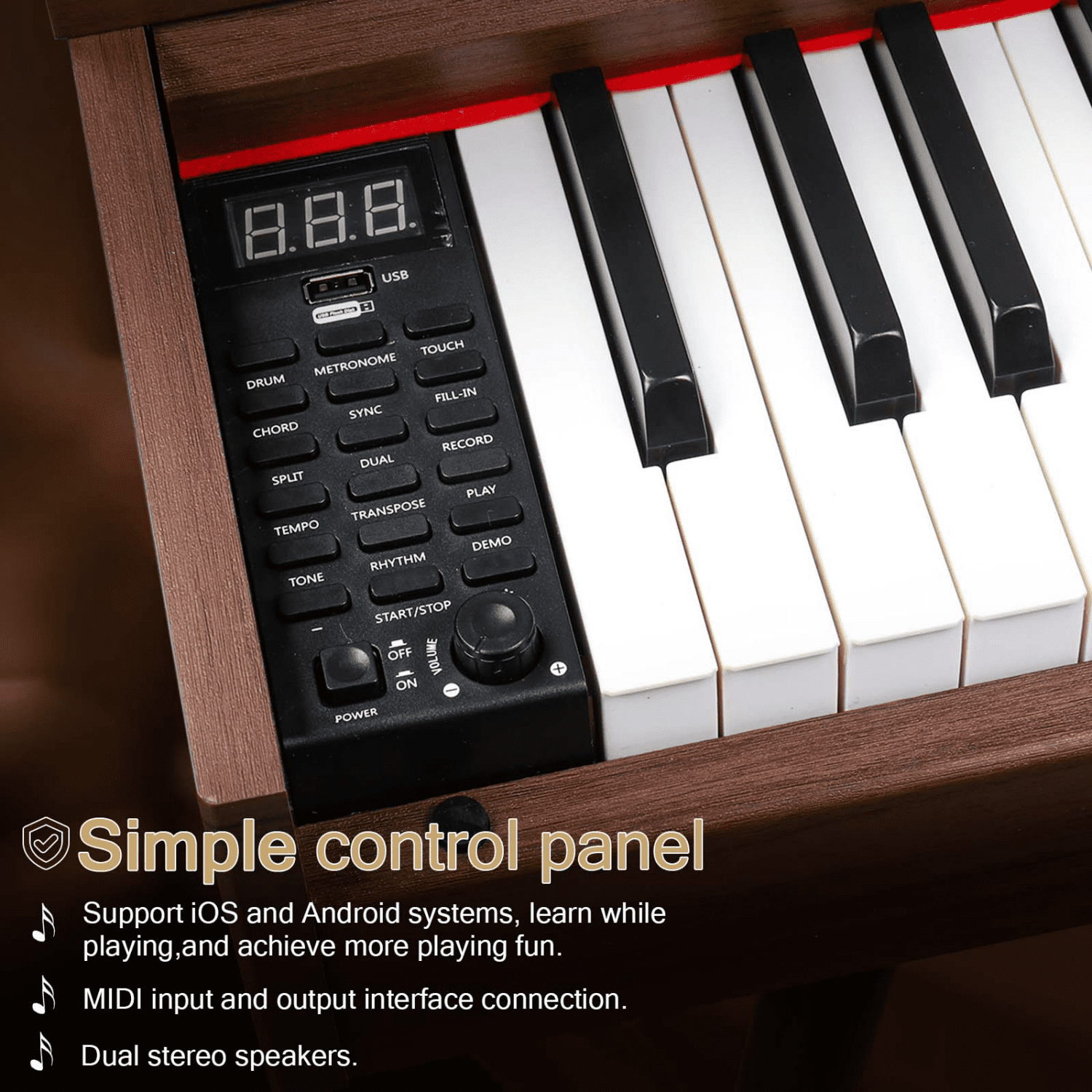 Hassch Digital Piano Keyboard with Stand for Beginners, 88 Key Full Size Weighted Electric Piano with Power Adapter, Music Clip, Triple Pedals and Headphone, Walnut