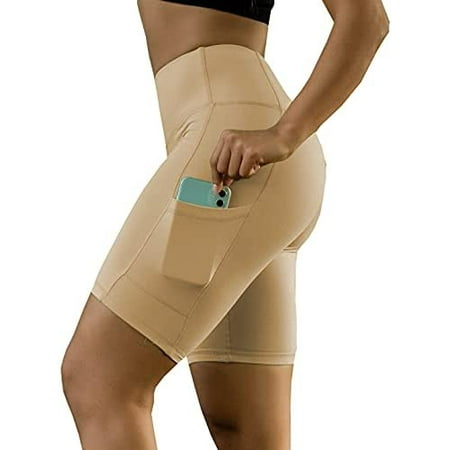 LMB Biker Shorts for Women with Pockets, High Slimming Waist, Warm Sand XS