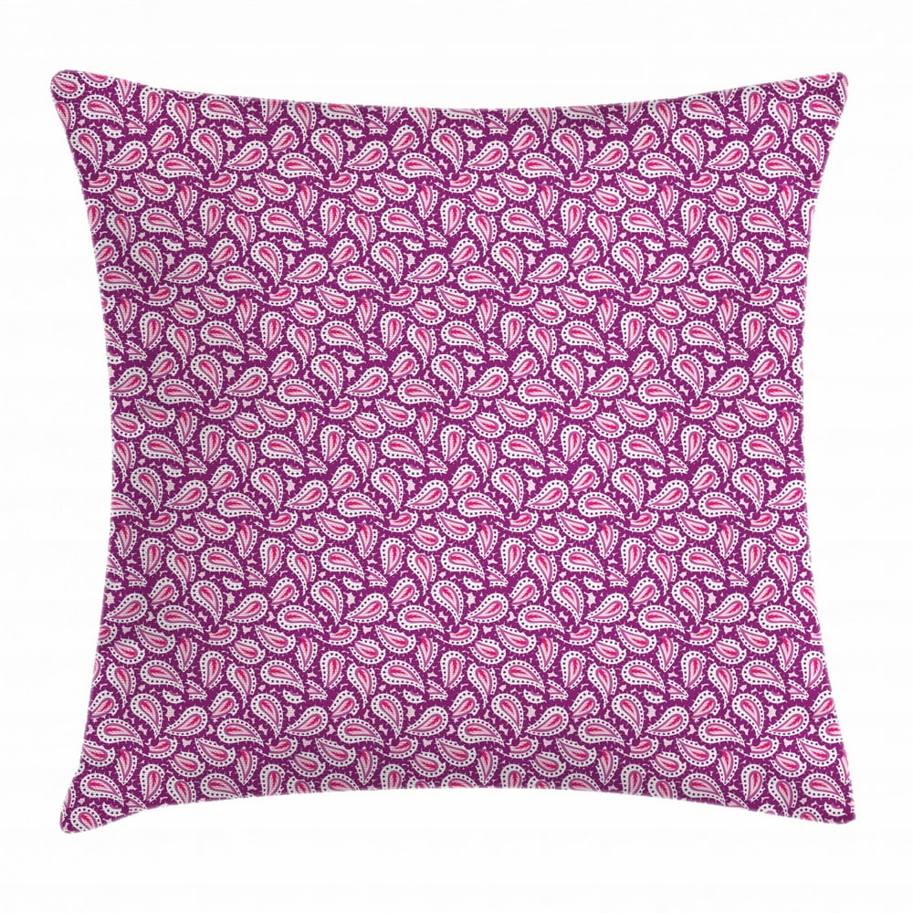 Magenta Throw Pillow Cushion Cover, Middle Eastern Paisley Pattern Medieval Arabic Motifs