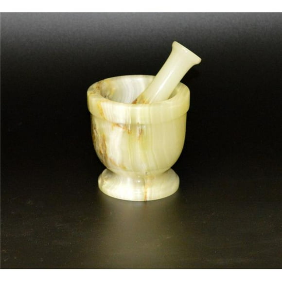4 in. Traditional Style Mortar & Pestle Set&#44; Light Green Onyx