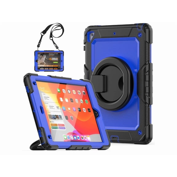 Case for iPad 9.7 inch 2018 2017 with Screen Protector Pencil Holder [360 Rotating Hand Strap]Stand Shoulder Strap for iPad 5th / 6th Generation / Air 2 / Pro 9.7