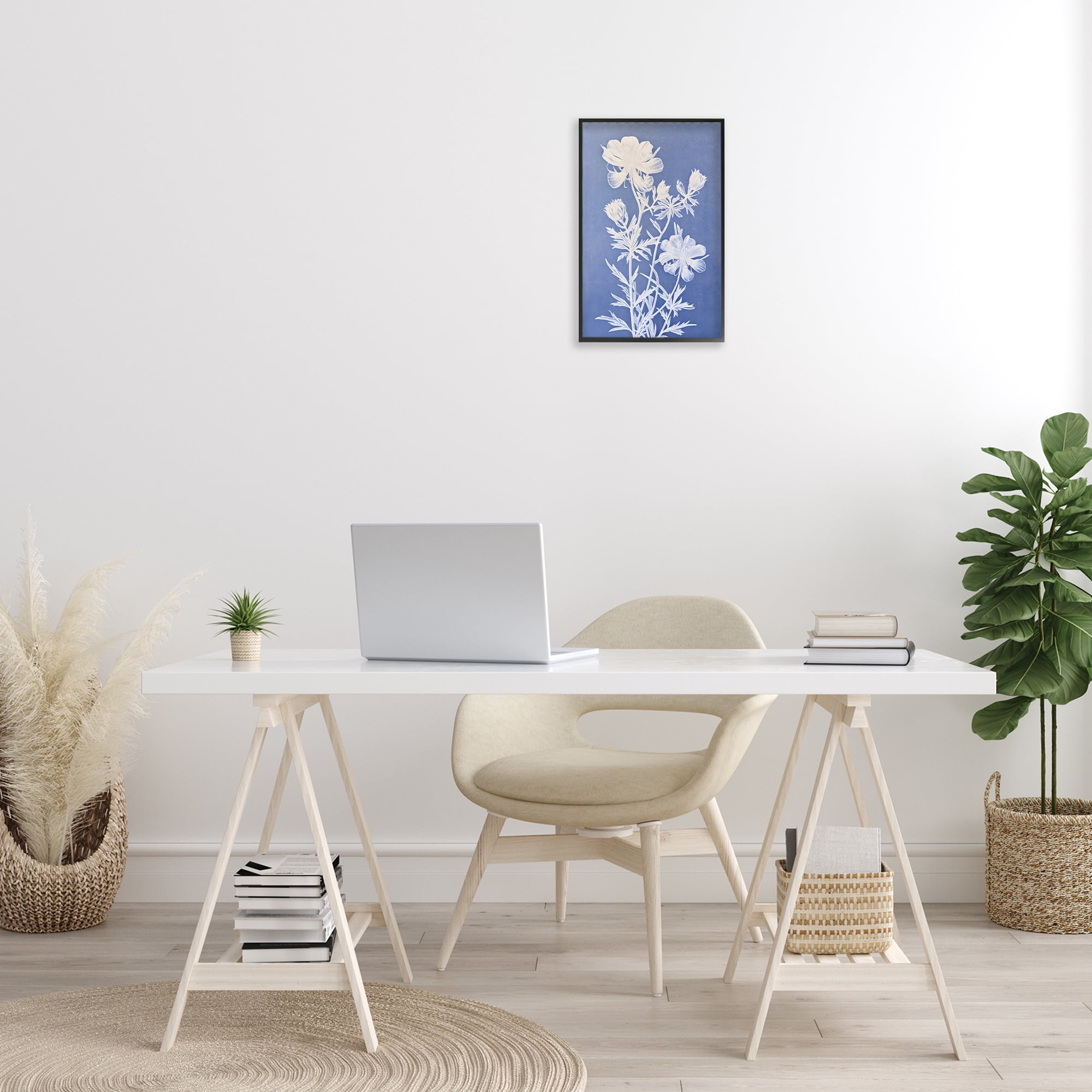 Stupell Industries Cerulean Botanical Pattern Botanical & Floral Painting Black Framed Art Print Wall Art, 12 x 18