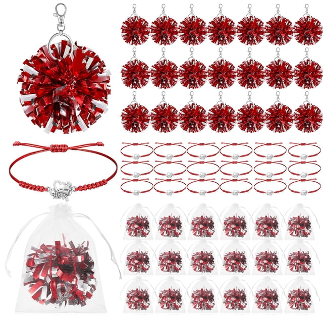 Juego de pulseras y llaveros con pompones Ecation Cheerleader, 20 unidades