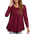 thumbnail image 4 of Henley Blouses for Women Plus Size Long Sleeve Swing Button Down Tunics Red, 4 of 8