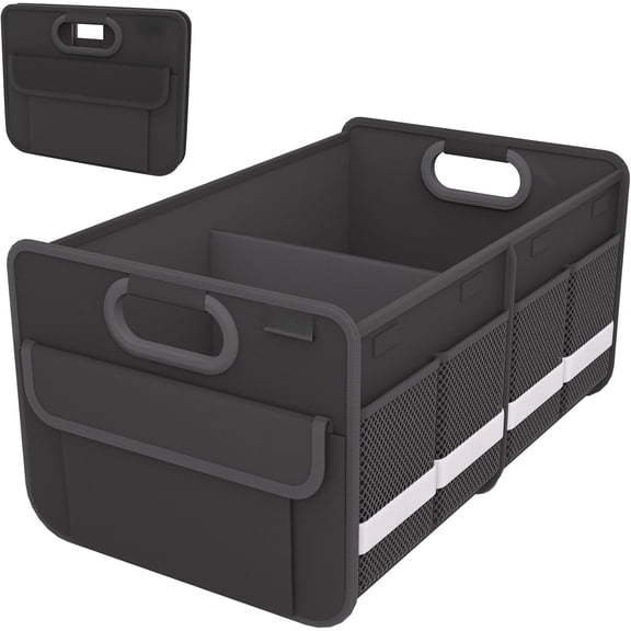 Trunk Organizer,  Storage, Reinforced Handles, Collapsible Multi-Compartment  Organizers, Foldable, , 2 Compartments, Suitable for  Accessories, SUV (Black, Standard)