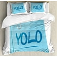 thumbnail image 1 of YOLO Queen Size Duvet Cover Set, Abbreviation of Popular Contemporary Slogan on a Memo Post with a Clip, Decorative 3 Piece Bedding Set with 2 Pillow Shams, Grey Blue and Pale Blue, by Ambesonne, 1 of 3