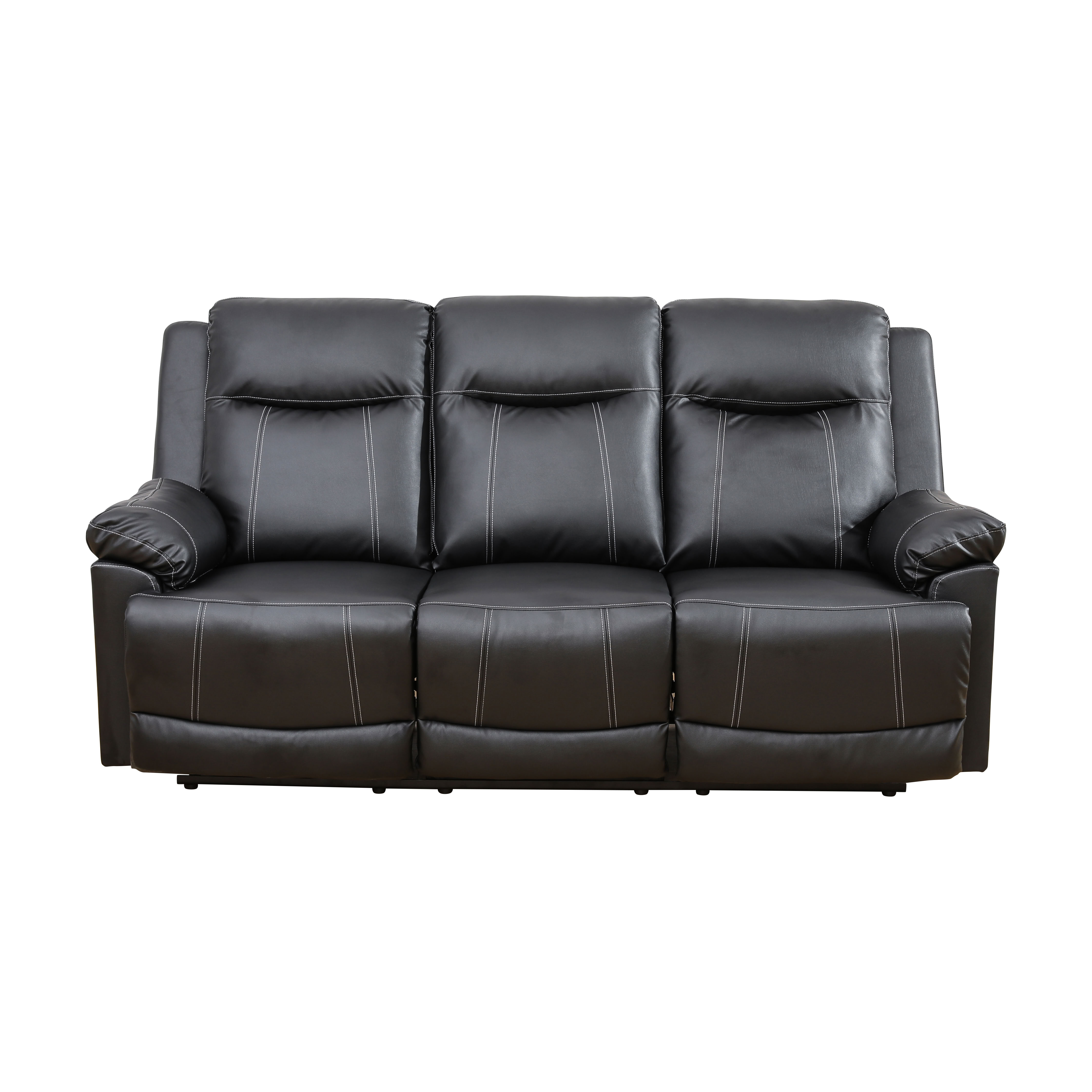 MAYEERTY 3-Seater Recliner Sofa, Breathable Semi PU Leather Recliner with Reversible Coffee Table for Family Living Room & Home Theater