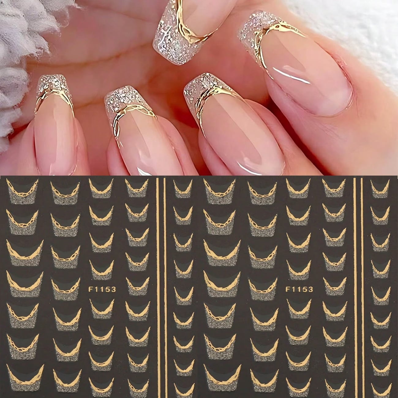 6 Sheets Line Nail Art Stickers Rose Gold Silver Metal Nail