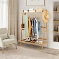 thumbnail image 3 of Costway 2-Tier Bamboo Garment Rack Clothing Storage Organizer Coat Hanger w/ Rod & Hooks, 3 of 10