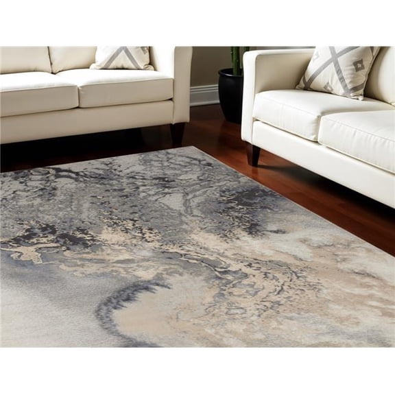 HomeRoots 556087 8 x 11 ft. Abstract Rectangle Area Rug, Gray, Blue & Ivory