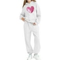 thumbnail image 4 of Conjunto de sudadera con capucha de manga larga para niños con estampado en forma de corazón y pantalones deportivos con lazo en las piernas, conjunto deportivo informal de dos piezas para niños, poli, 4 of 5