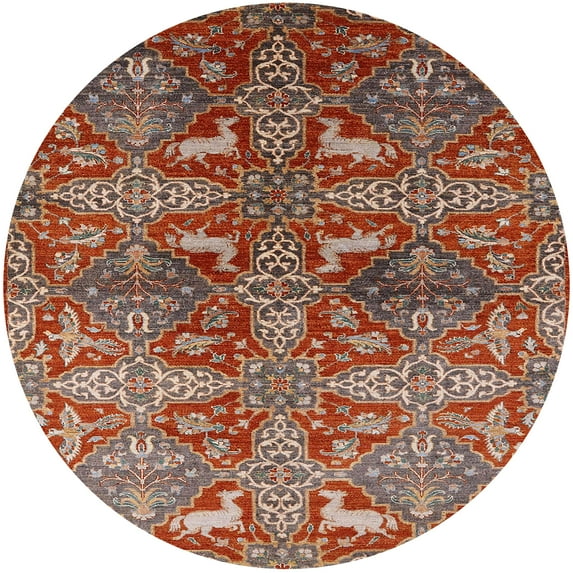 Ahgly Company Machine Washable Indoor Round Industrial Modern Red Area Rugs, 5' Round