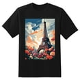 thumbnail image 2 of Plus Size Shirt for Women Oversized Black Tops for Women Short Sleeves Shirt for Women Eifel Tower In Paris, Flowers T Shirt Crewneck Shirt for Women M, 2 of 5