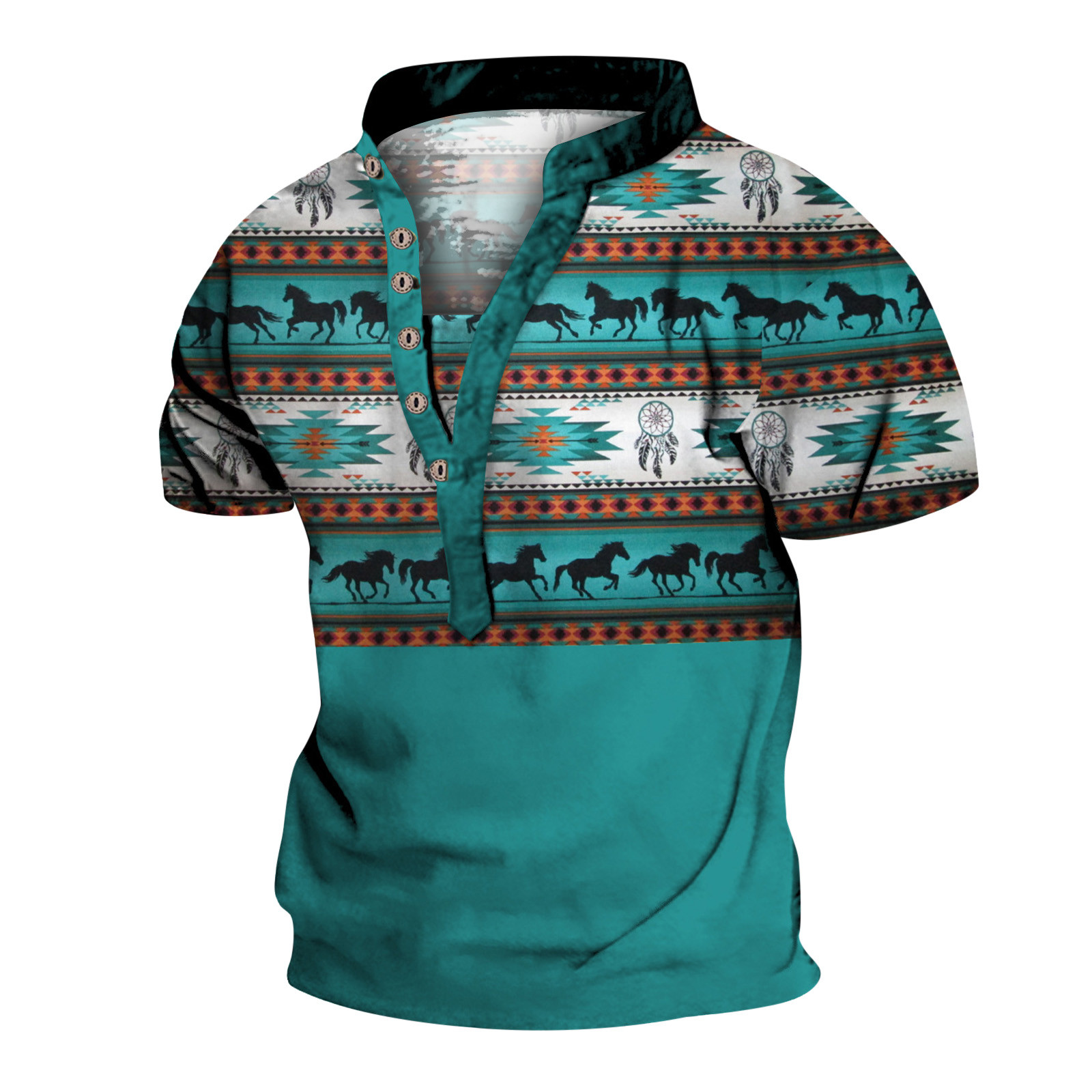 Mint Green Golf Polo Mens Fashion Personality Retro 6 Digital 3D Printing Short Sleeved T Shirt