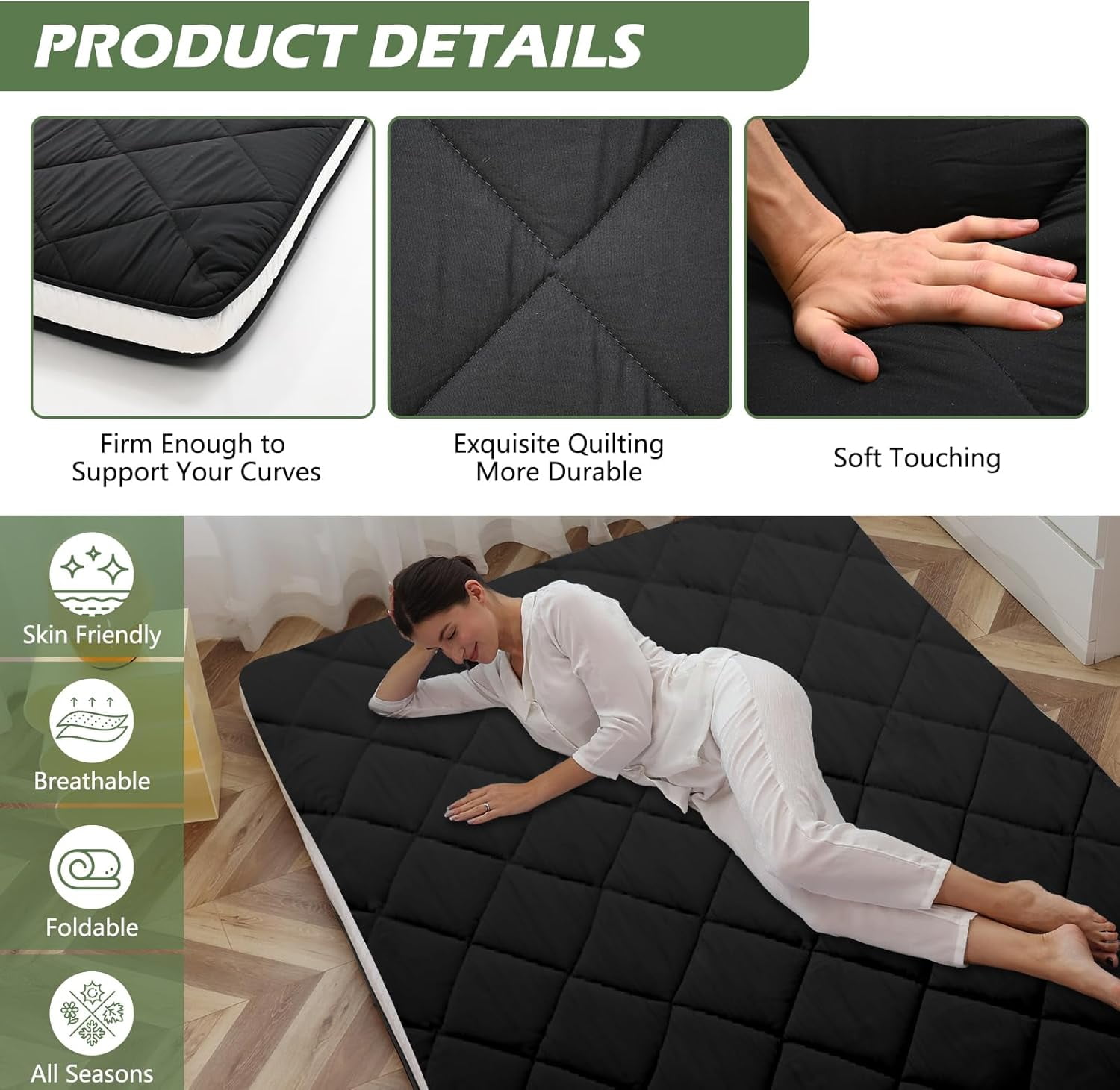 ABORON Futon Mattress Twin Size 4" Thick Japanese Floor Mattress Folding Guest Mattress Protable Roll up Mattress Soft Memory Foam Tatami Mat Sleeping Pad for Bedroom Camping Tent