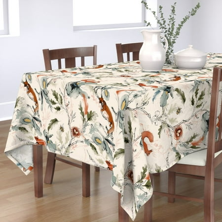 

Cotton Sateen Tablecloth 70 x 90 - Woods Squirrel Branch Mushroom Bee English Garden Forest Rustic Cabin Watercolor Botanical Print Custom Table Linens by Spoonflower