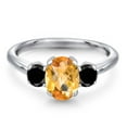 thumbnail image 3 of Gem Stone King 1.79 Ct Oval Checkerboard Yellow Citrine Black Diamond 925 Sterling Silver Ring, 3 of 6