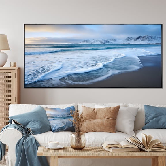 Designart "Coastal Tranquility White Wave Calm I" Extra Large Coastal Framed Wall Art - Coastal White Coastal Beach Entryway Framed Wall Art