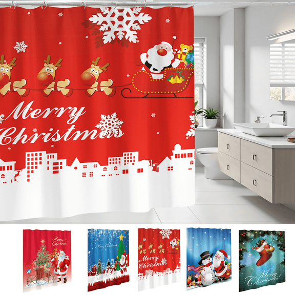 RBCKVXZ Santa Claus Christmas Shower Curtain 70.87×70.87IN, Red Xmas Print Waterproof Fabric Bath Curtain, Holiday Bathroom Decor with 12 Hooks No Drill