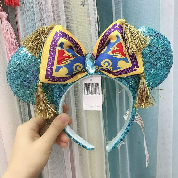Fashion Blue Green Sequined Bow Aladdin Queen Minnie Ears Headband for Women Girls Ladies Birthday Gift