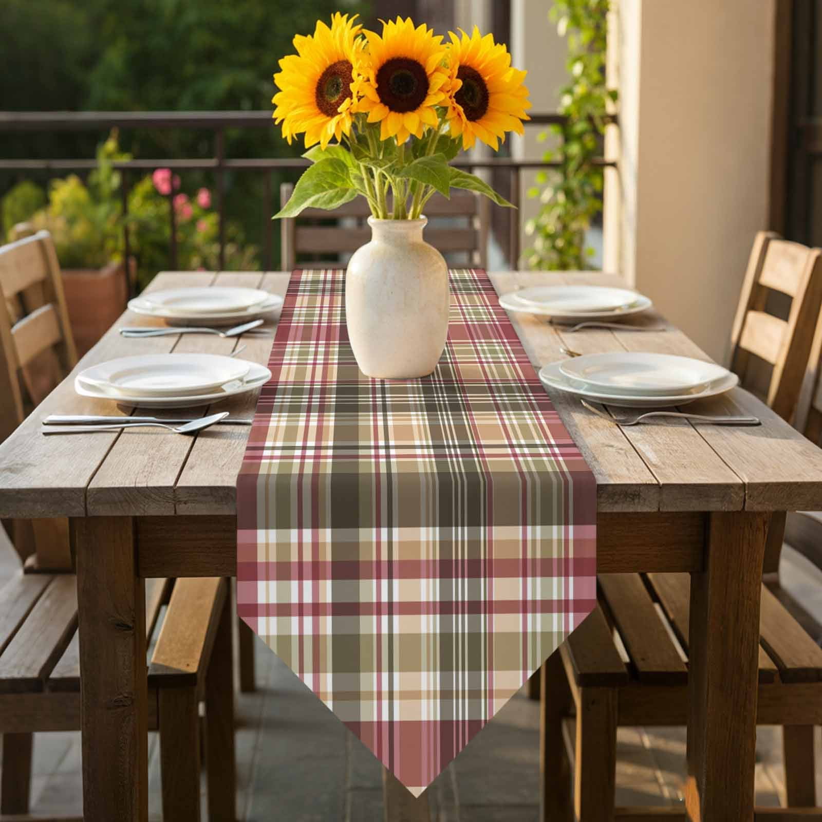 Buffalo Check Table Runner 108 Inches Long Plaid Brown Plaid Vintage Retro Country Table Runners for Dining Room Tabletop Dresser Scarf Home Party Banquet Wedding Holiday Decoration