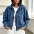 thumbnail image 5 of Karymi Rain Jacket Women Zip Up Stand Collar Denim Jacket, Long Sleeve Elastic Hem Jean Coat with Patch Pockets, Casual Vintage Outerwear for Spring Fall Rain Jacket Women, 5 of 9