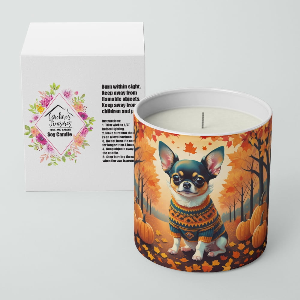 Tricolor Chihuahua Fall Decorative Soy Candle 3.25 in x 3.75 in