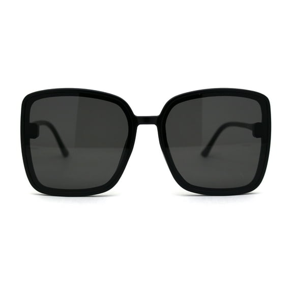 Womens Oversize Rectangular Butterfly Chic Sunglasses Matte Black Black