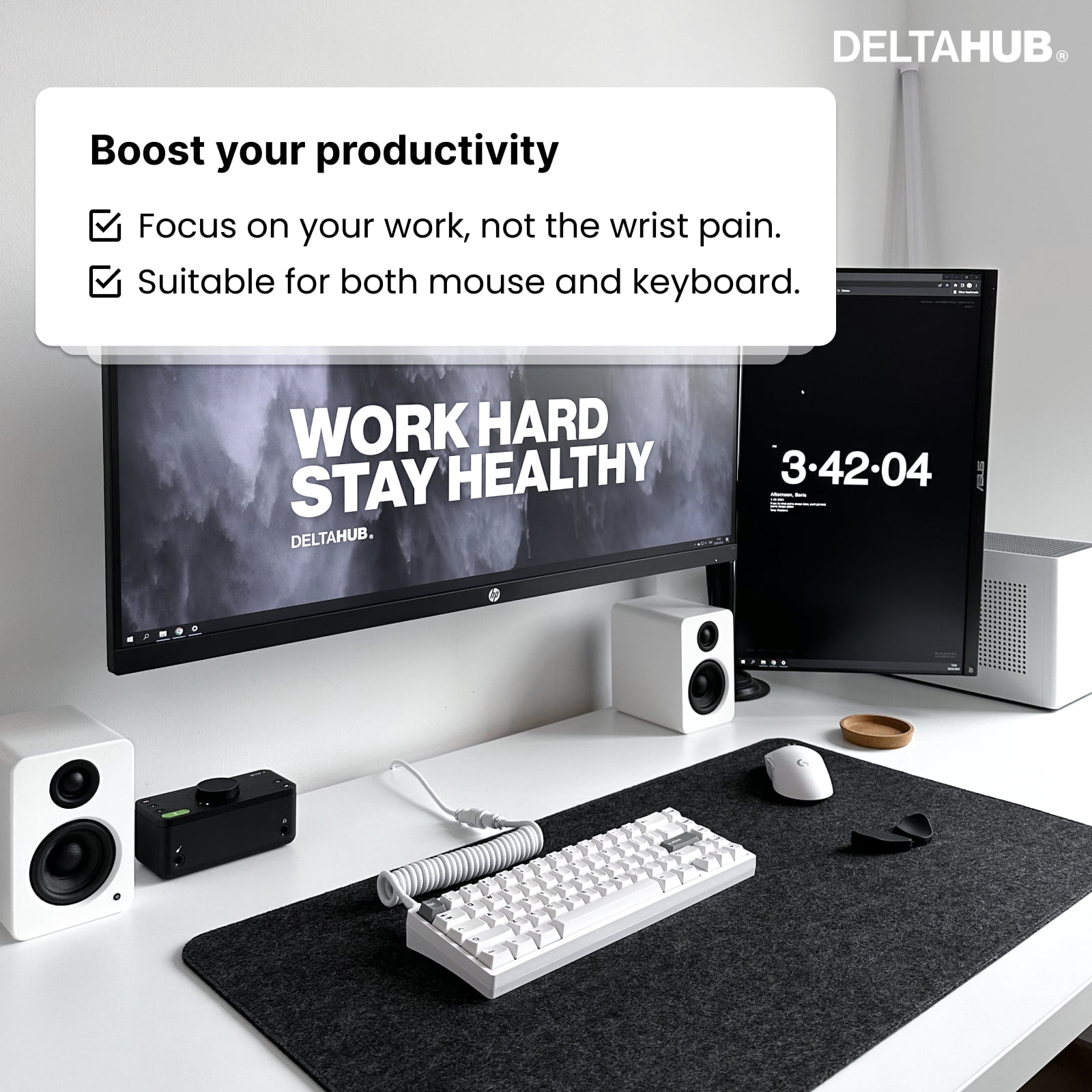 DELTAHUB Carpio 2.0 - Right-Handed Truly Ergonomic Wrist Rest for Mouse, Carpal Tunnel Support, Pain Relief, Anti-Fatigue, Easy Glide, Sleek, Office Computer, Laptop, Gaming - Small, White