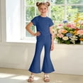 thumbnail image 2 of JUMEYU Tween Girl Outfits Cute Girls Set Short Sleeve Shirt and Casual Flared Pants Suit Beautiful Graphic Shirts Set Size 9-10 (Blue,9-10 Years), 2 of 7