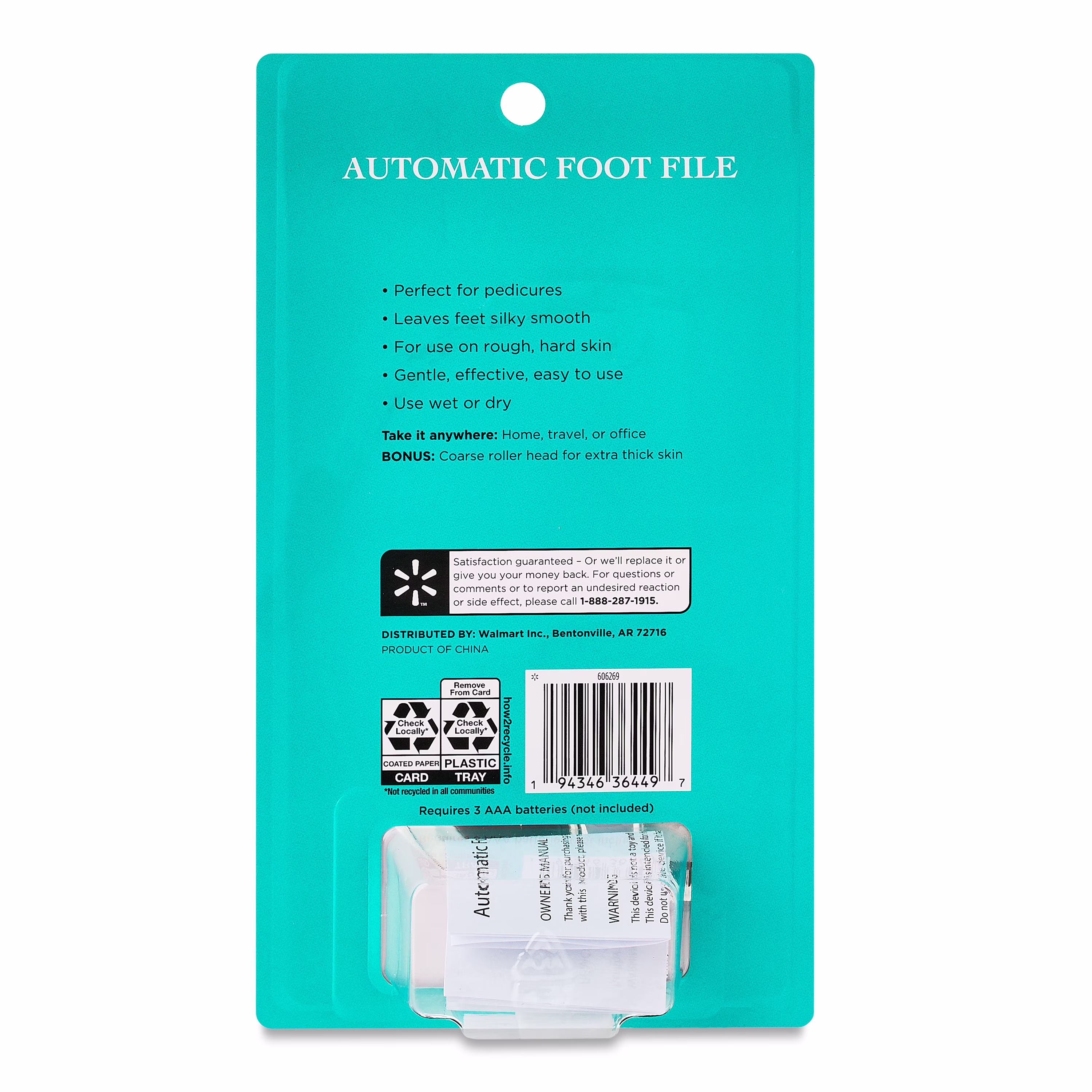Equate Automatic Foot File with Extra-Coarse Roller Head, 1 Count