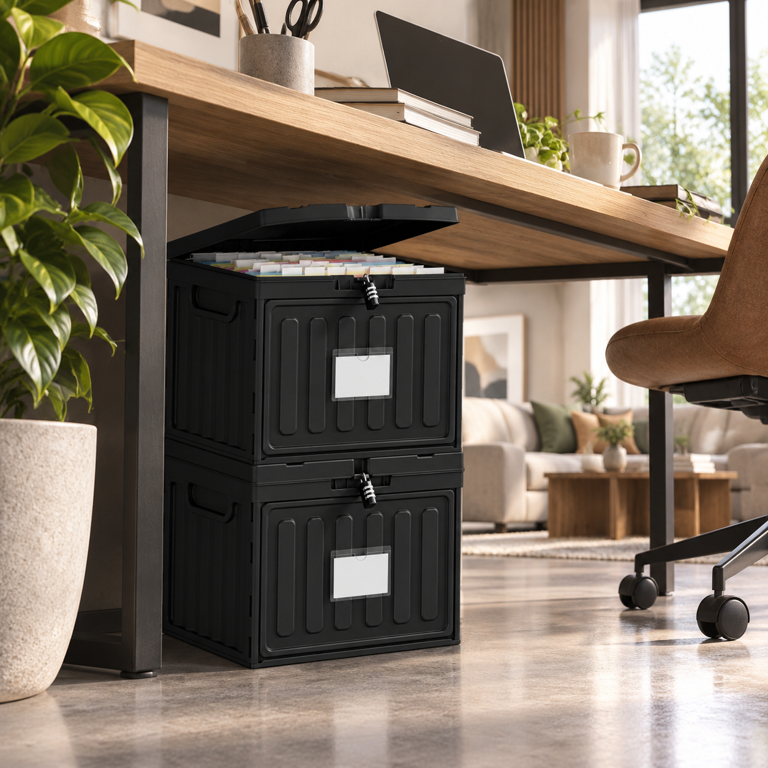 2 Drawer Plastic File Cabinet, Black 2 Pack, Stackable Letter Size ...