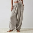thumbnail image 5 of Womens Baggy Cargo Pants Wide Leg Drawstring Elastic High Waist Loose Parachute Pants Casual Patchwork Long Pants with Pocket, 5 of 7