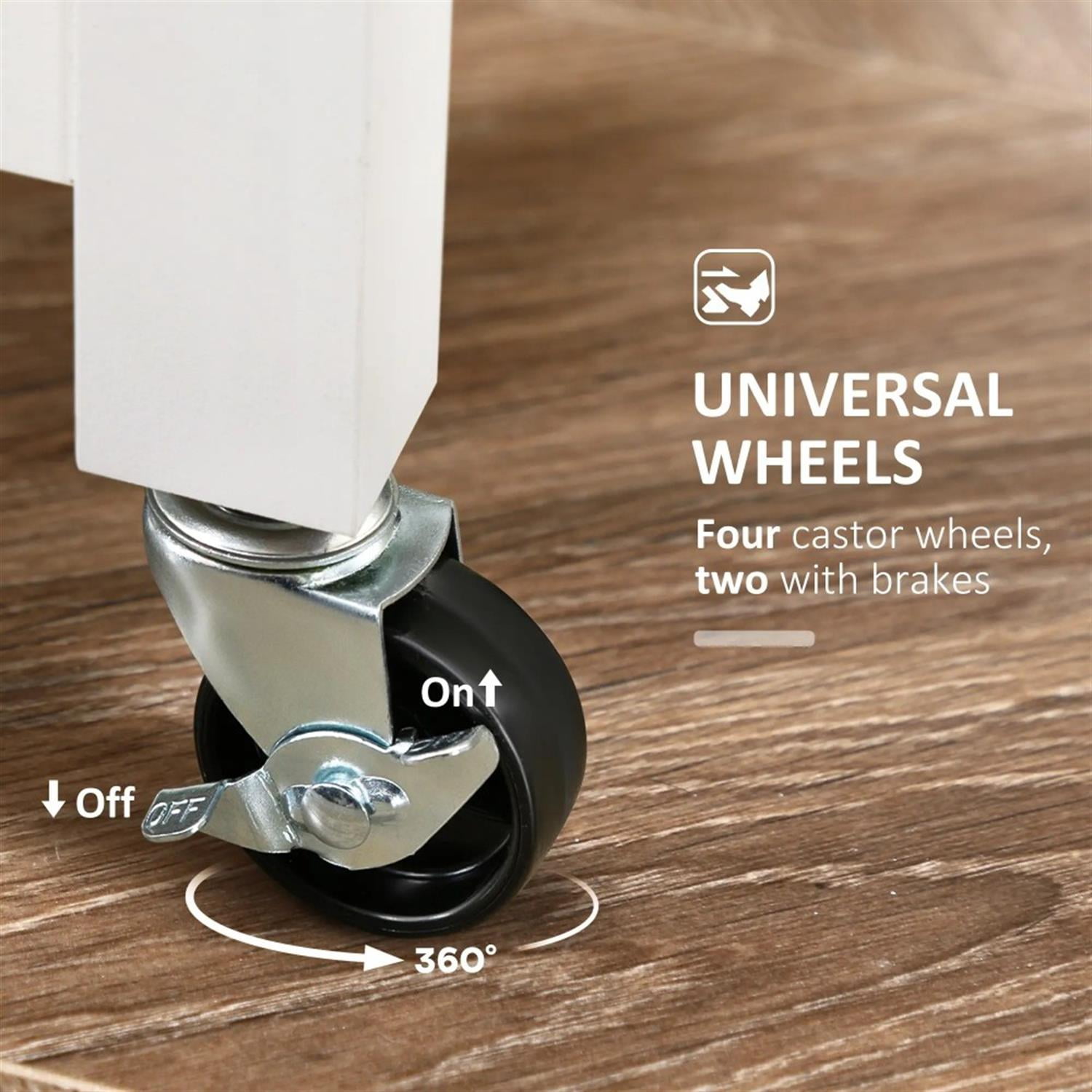 Demi Bonn 33" Kitchen Island Cart on Wheels with Shelves, Rolling Dining Room Serving Utility Carts Mobile Movable with Wood Top and Drawer, White