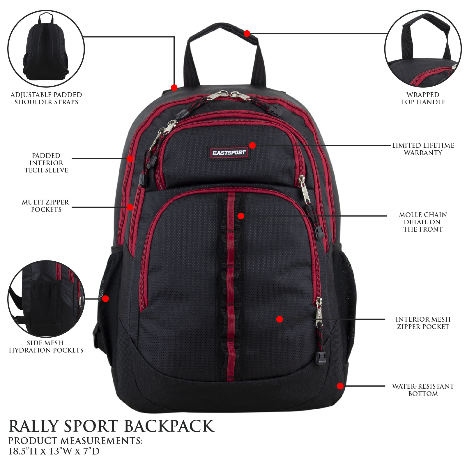 Eastsport Unisex Rally Sport Backpack, Stripe Mid Grey - image 5 of 7