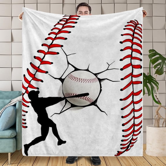 Baseball Blanket 50"x60"Baseball Fannel Fleece Plush Blanket for Couch Bed Sofa Home Decor Gifts for Boys Kids Adult Teen Sport Fans White