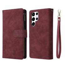 Allytech 2 in 1 Wallet Case for Samsung Galaxy A16 5G, Luxury PU Leather Zipper Wallet Kickstand Cover with Card Slots & Lanyard & Photo Pocket, Magnetic Buttons Buckle Shockproof Case - Winered