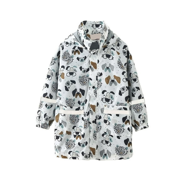 Wioihee Rainy Jeckrt Girls Boys Raincoat Jacket Cute Graphic Print Hooded Mid-length Jacket with Pockets White 10-11 Years