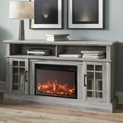 BELLEZE 58 TV Stand with 23 Electric Fireplace, Fireplace TV Console for TVs up to 65, Home Entertainment Center with Storage Cabinet and Adjustable Shelves - Astorga (Gray Wash)