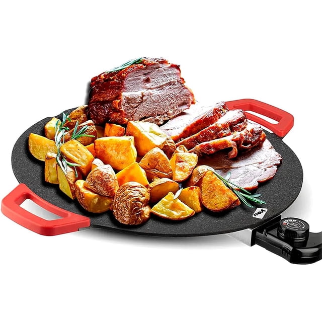 Sartén Eléctrico Antiadherente Tipo Comal con Termostato – Parrilla Barbacoa, Negro