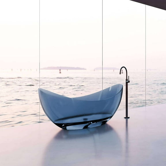 Isla 71 Inch Transparent Double Slipper Solid Surface Freestanding Tub - Blue