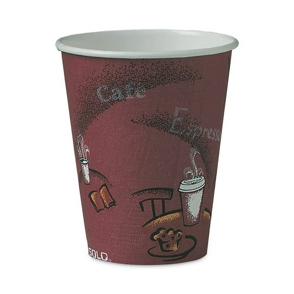 SOLO Bistro Design Hot Drink Cups Paper 8oz Maroon 50/Bag 20 Bags/Carton 378SI