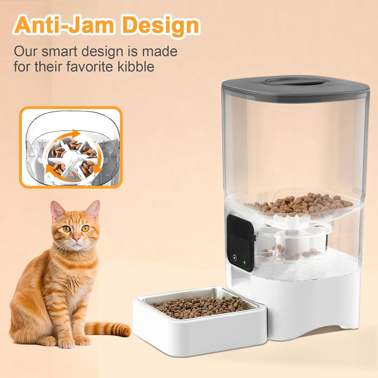 Automatic Cat Feeder 6L WiFi Smart Pet Food Dispenser with App Control, Alexa Compatible Timed Dog and Cat Feeder for Dry Food, 2.4G Remote Feeding with Voice Recording and Dual Power Supply