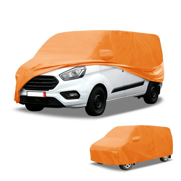 Unique Bargains Car Cover Waterproof All Weather Automotive Outdoor Anti-UV Sun Rain Protection Full Exterior Cover for Ford Transit Aluminum Film Cotton Orange with Reflective Strips 1pcs