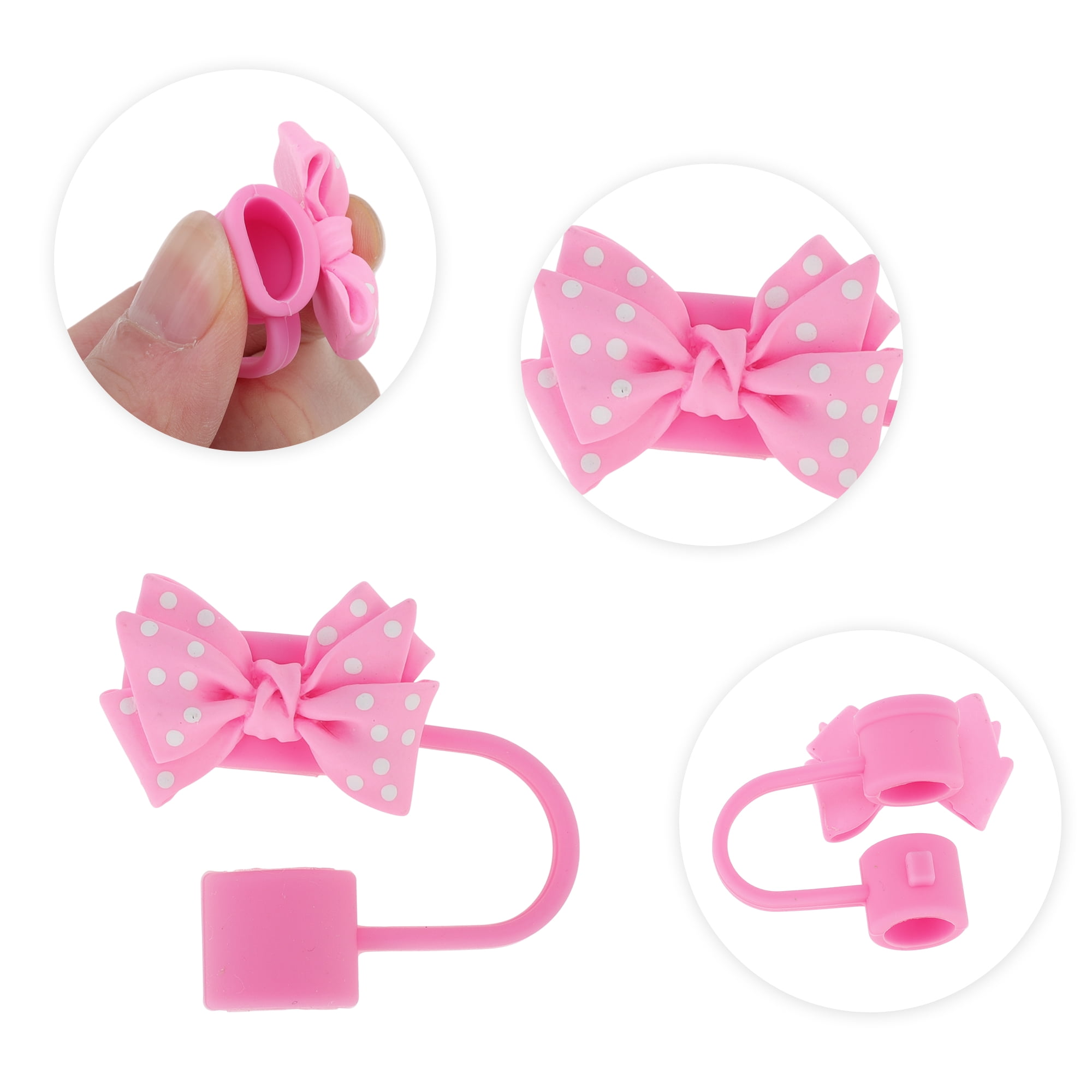 Unique Bargains Spotted Butterfly Silicone Straw Cover Cap Set of 4 Pink