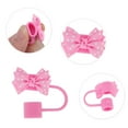 thumbnail image 3 of Unique Bargains 4 Pcs Spotted Butterfly Straw Cover Cap for Office Pink Silicone, 3 of 5