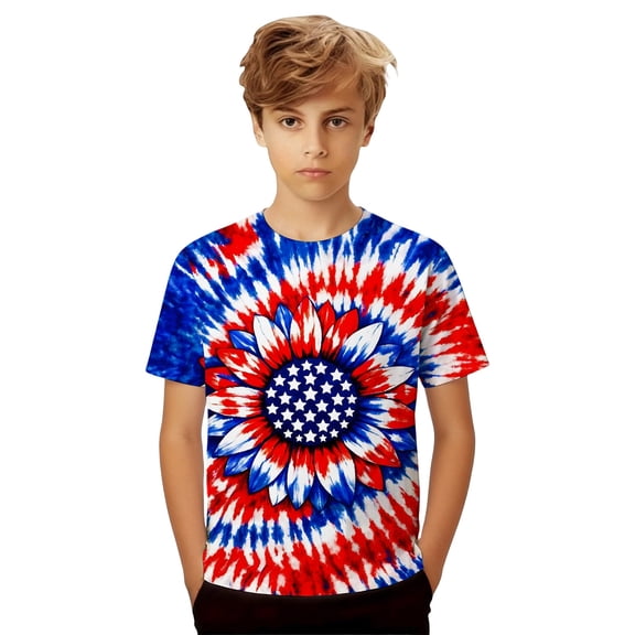 LIIPEE Boys T Shirts Casual Summer Fashion Red White And Blue Graphic Print Crew Neck Short Sleeve Basic Tshirt Kids Cute Comfortable Daily Tee Tops Breathable T-Shirts,1-2 Years
