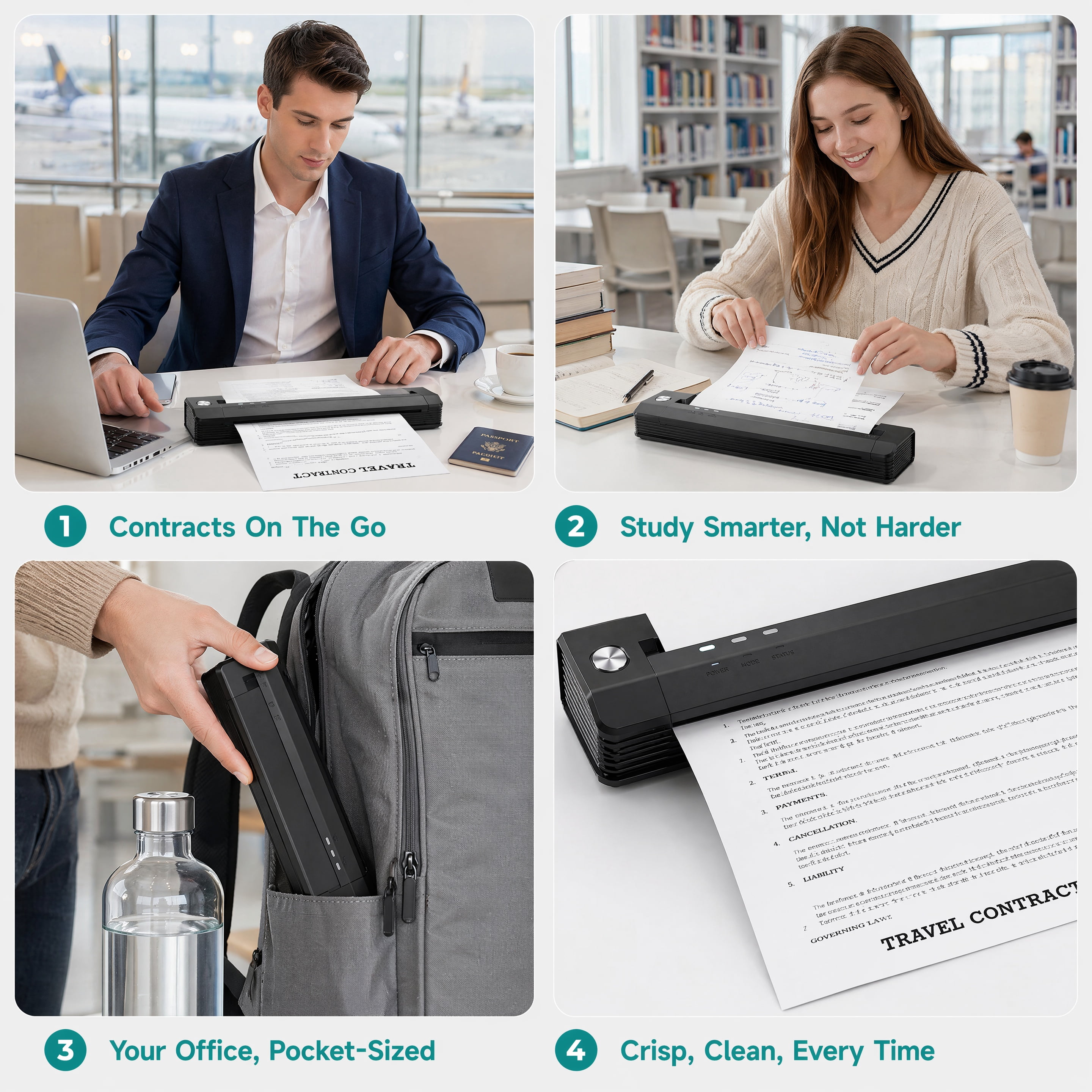 Phomemo Upgraded A281U Wireless Portable Printer , Inkless Technology, Bluetooth Thermal Printer 8.5" x 11"& A4 Size,Inkless Mobile Printer with Carry Case for Travel,Office,School,Car,Home,Black