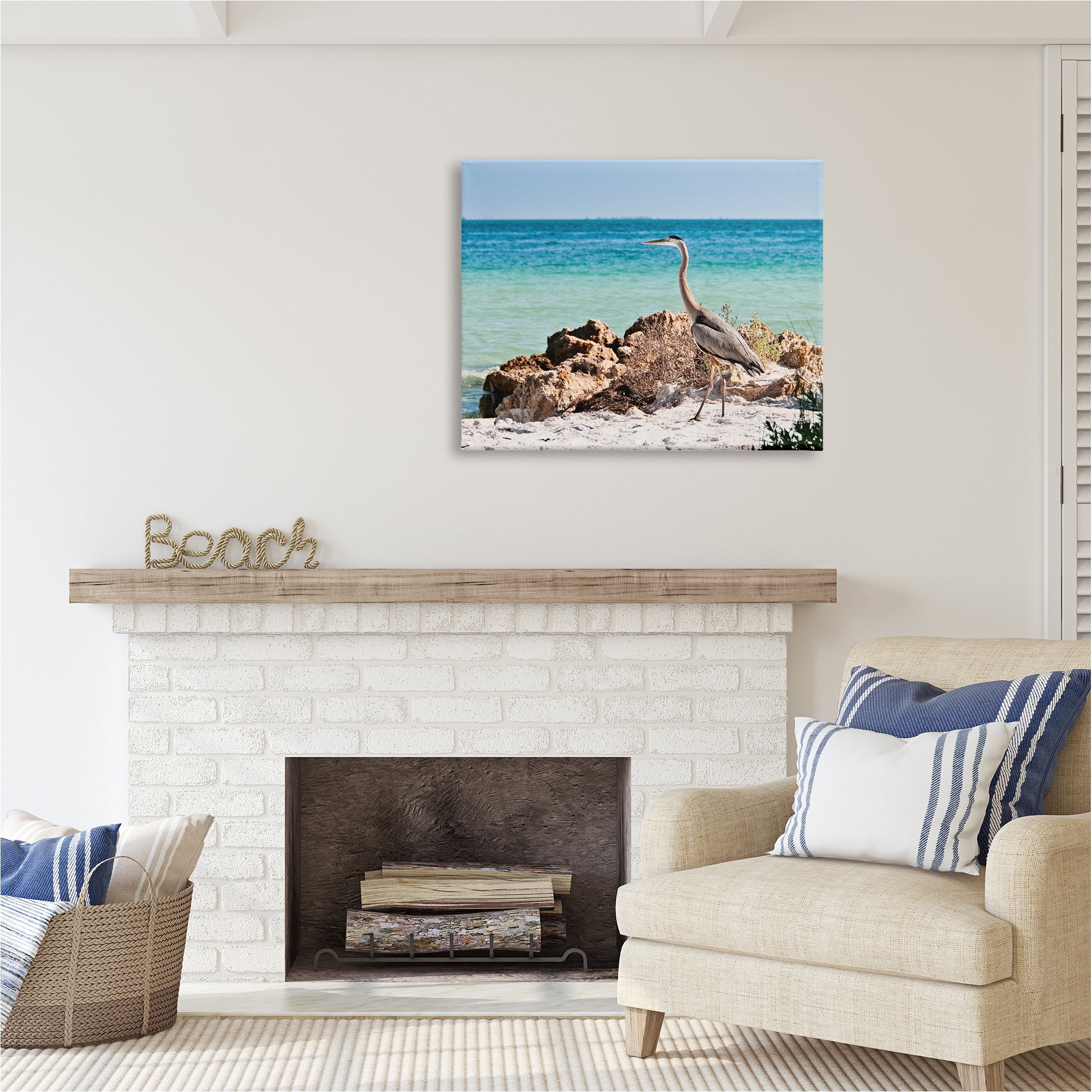 Stupell Industries Heron Watching Ocean Animals & Insects Photography Gallery Wrapped Canvas Art Print Wall Art, 40 x 30